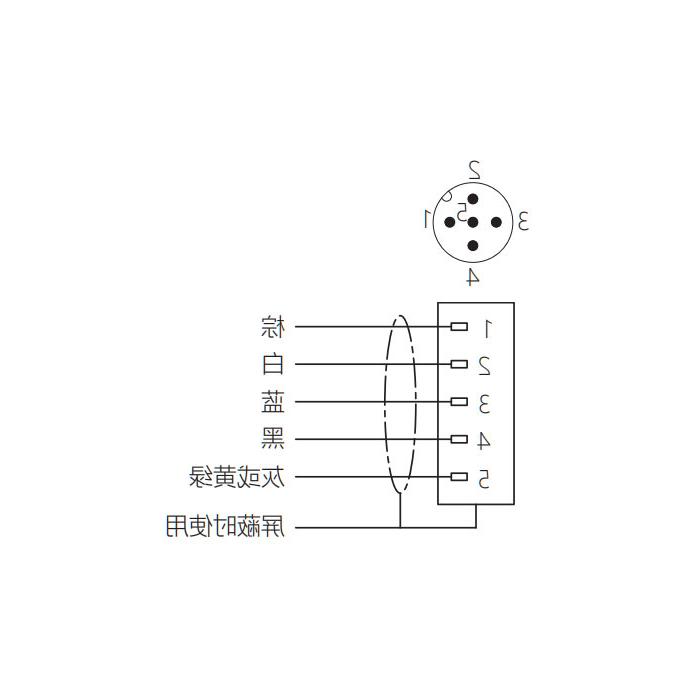 M12 5Pin、公头90°、单端预铸电缆、防焊渣PUR材质、黄色护套、64T561-XXX